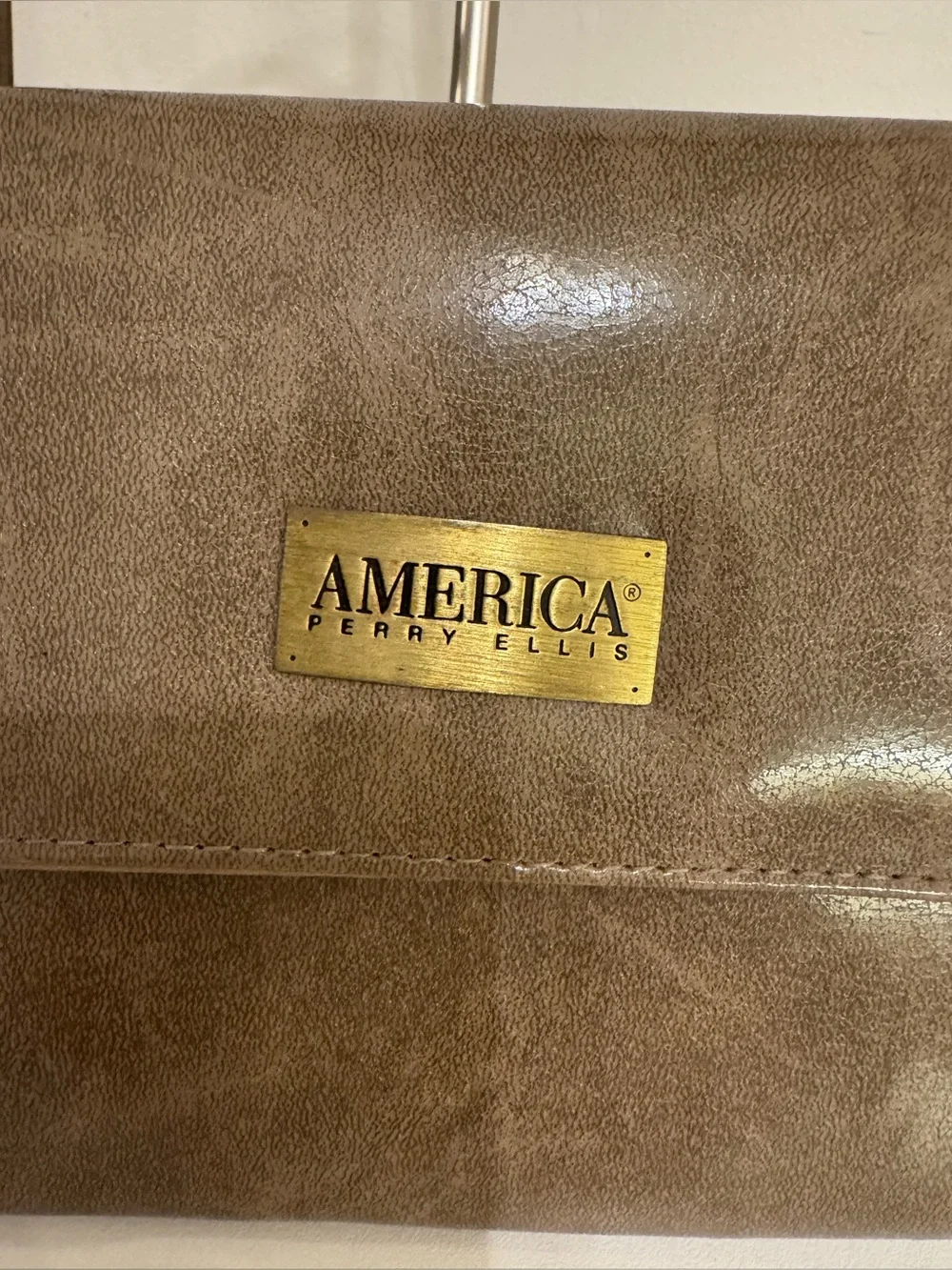 Vintage America Perry Ellis Taupe Leather Crossbody Bag *see Description* - Picture 2 of 16